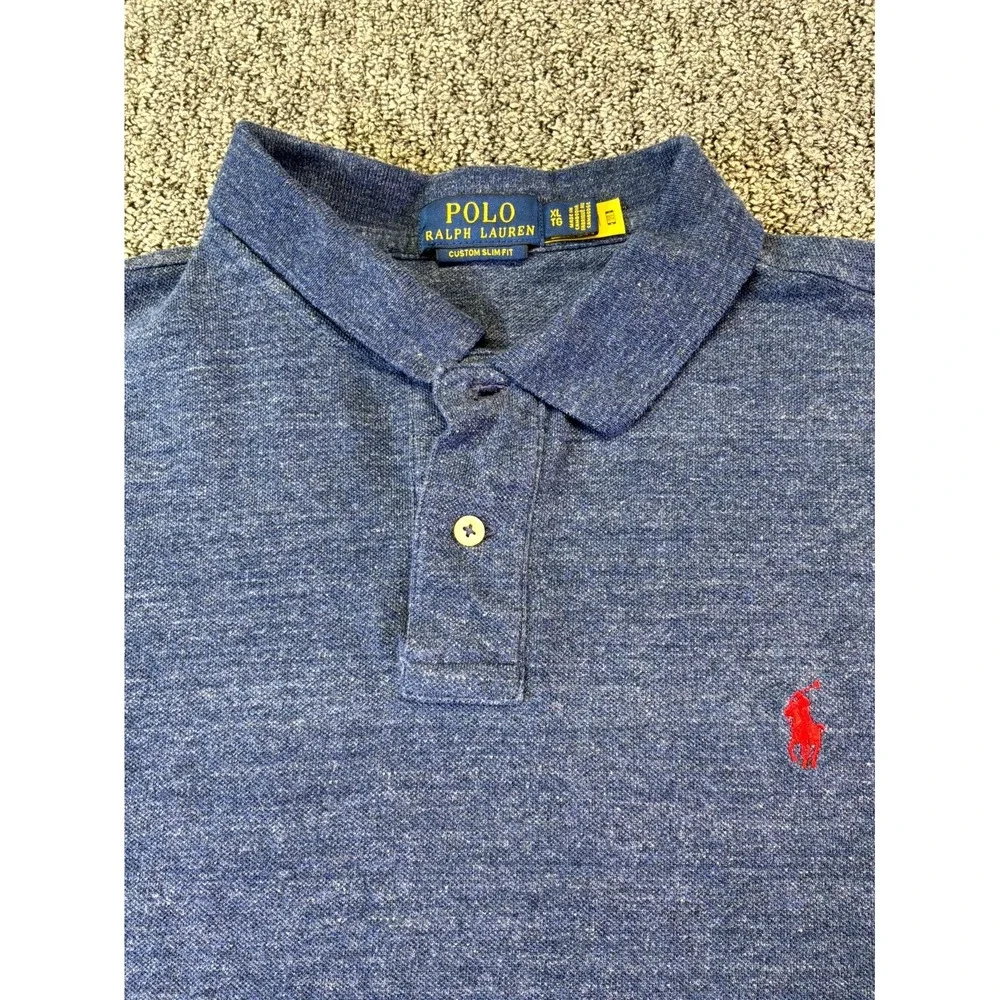 Polo Ralph Lauren Polo Shirt Mens Xl Blue Custom Slim Fit Side Slit Pony Logo